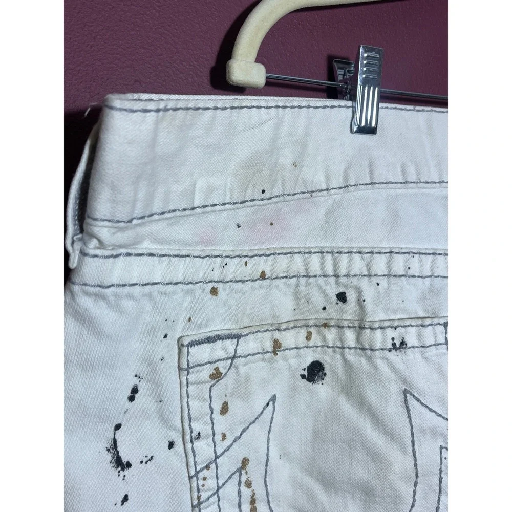 True Religion White Paint Splatter Distressed Skinny Denim Shorts Mens